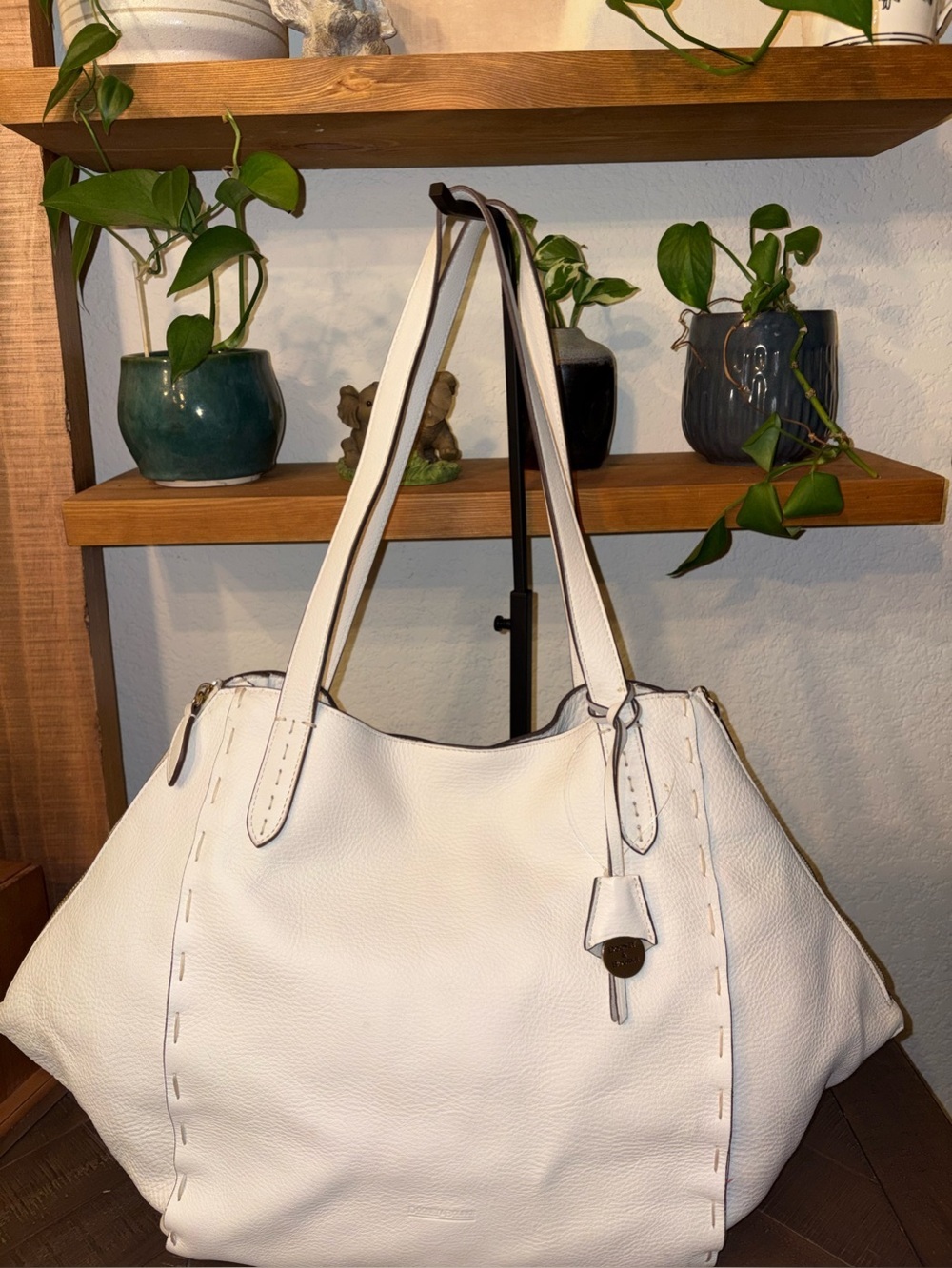 Dooney & Bourke Florentine White Leather Large Zip Gusset Tote Bag NWOT